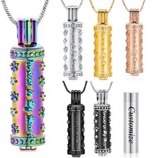 Paw Prints w/ Hollow Urn Pendant Pet Cremation Jewelry for Dog Cat Ashe Necklace