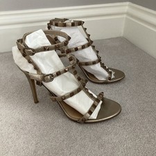 Valentino Rockstud Caged Sandals Stiletto Heels UK 6 Bronze Taupe Metallic