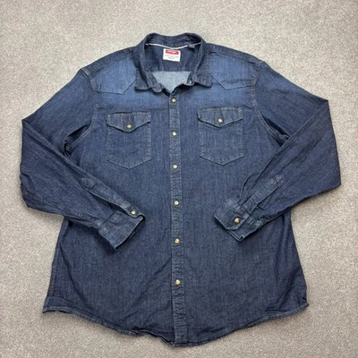 Chemise en denim Wrangler adulte 2XL XXL bleu cowboy western snap horse... - Photo 1/4