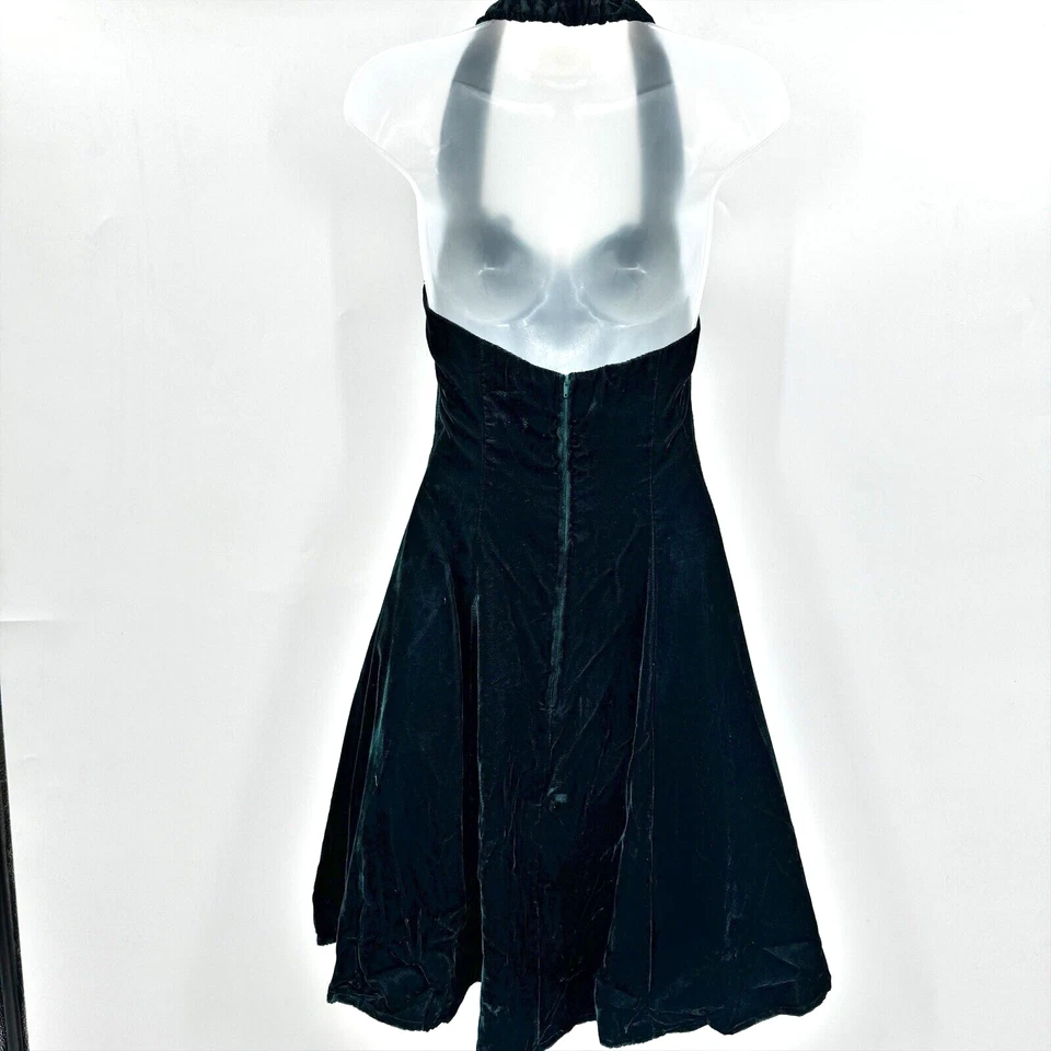 Vestido Halter Corto De Colección Años 90 Y2K Roberta Terciopelo Talla 5/6 Pequeño Verde Oscuro Con Cuentas Foto 2 de 4