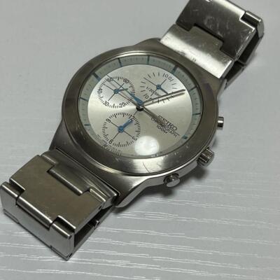 SEIKO セイコー 100m クロノグラフ 7T92-0DA0 Seiko Chronograph 100m 7T92-0DA0 QZ Date Silver Dial Men's