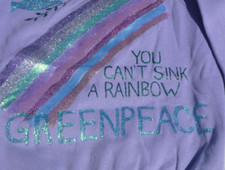 VTG Greenpeace You Can't Sink a Rainbow Sweatshirt Unique Sz S Purple Multicolor