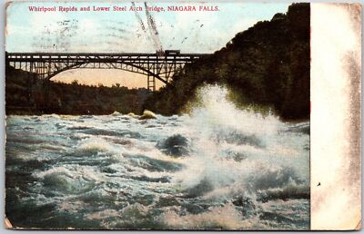 Niagara Fall New York, 1908 Whilpool Rapids & Lower Steel Arch Bridge, Postcard