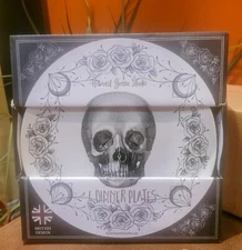 4-PC Harvest Green Studio Spooky HALLOWEEN Skull Dinner Plates NEW!!