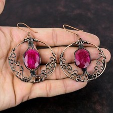 Real Gemstone Jewelry Copper Wire Wrapped Drop/Dangle Earrings For Women 2.95"