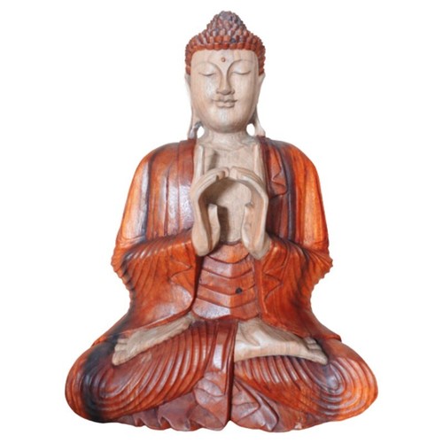 Hand Carved Buddha Statue – 60cm Suar Wood | Two Hands Pose | Balinese Spiritual