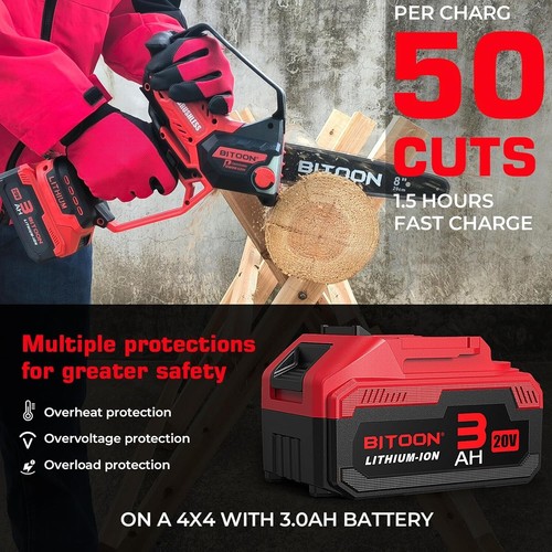 8-Inch Mini Chainsaw with 3.0Ah Battery and Charger Pruning Chain Saw Wood Cut - Picture 4 of 8