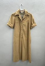 David Warren Womens Dress Size 12 Brown Suede Half Button Up Collared Vintage