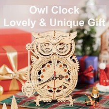 ROKR 3D DIY Wooden Puzzle Mechanical Gear Owl Clock Kit Gift for Adults  Teens