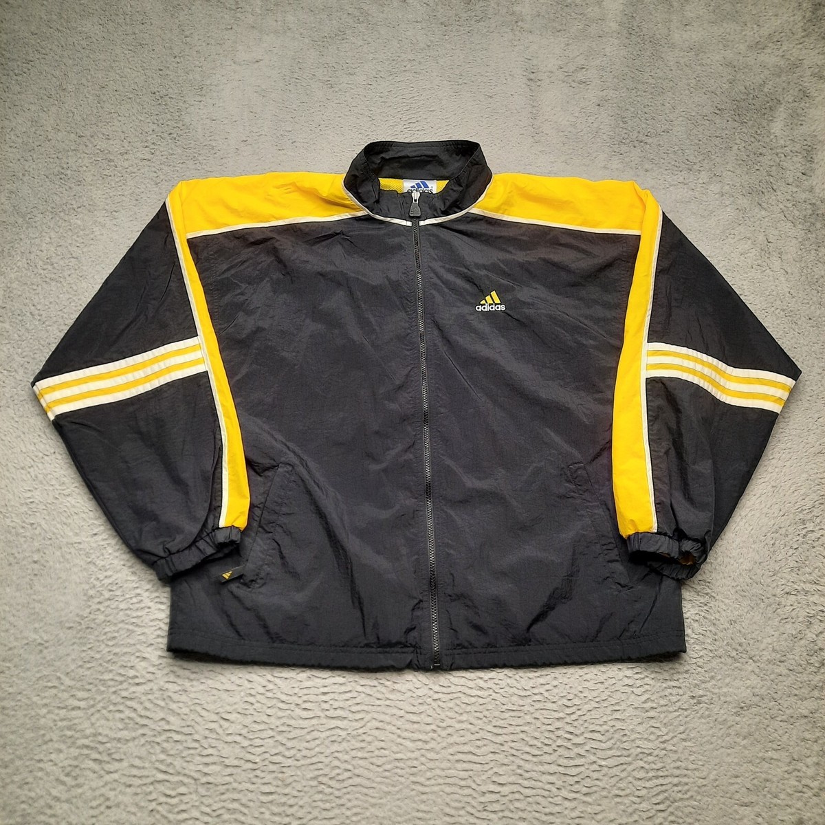 VINTAGE Adidas Windbreaker Track Jacket Men Large Black Yellow