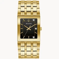 Bulova Men's Quadra Modern Quartz Gold Gemmed Stainless Steel Watch 30 MM 97D132