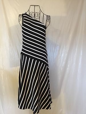 Lauren Ralph Lauren Striped One-Shoulder Dress - Black/White M