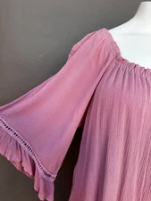 Naif Top Plus Sz 3X Mauve Elastic Ruffle Trim Neckline 3/4 Flare Flutter Sleeve