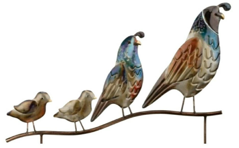 QUAIL FAMILY GARDEN YARD STAKE 户外装饰或墙艺术手绘金属 — 第 2/2 张图片
