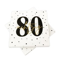 20 Servietten Zum 80. Geburtstag 33 X 33 Cm - Weiß Schwarz Gold