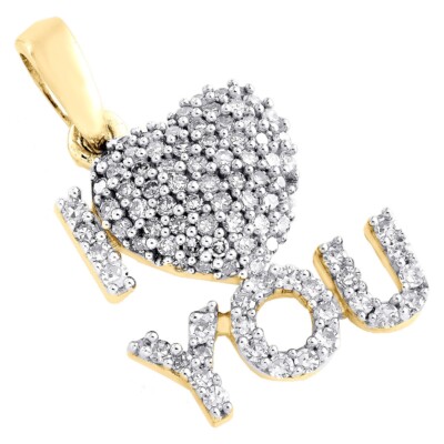 10K Gold Diamant Blockschrift ''I Heart You'' Anhänger Liebe Charm 0,33 ct. klein winzig