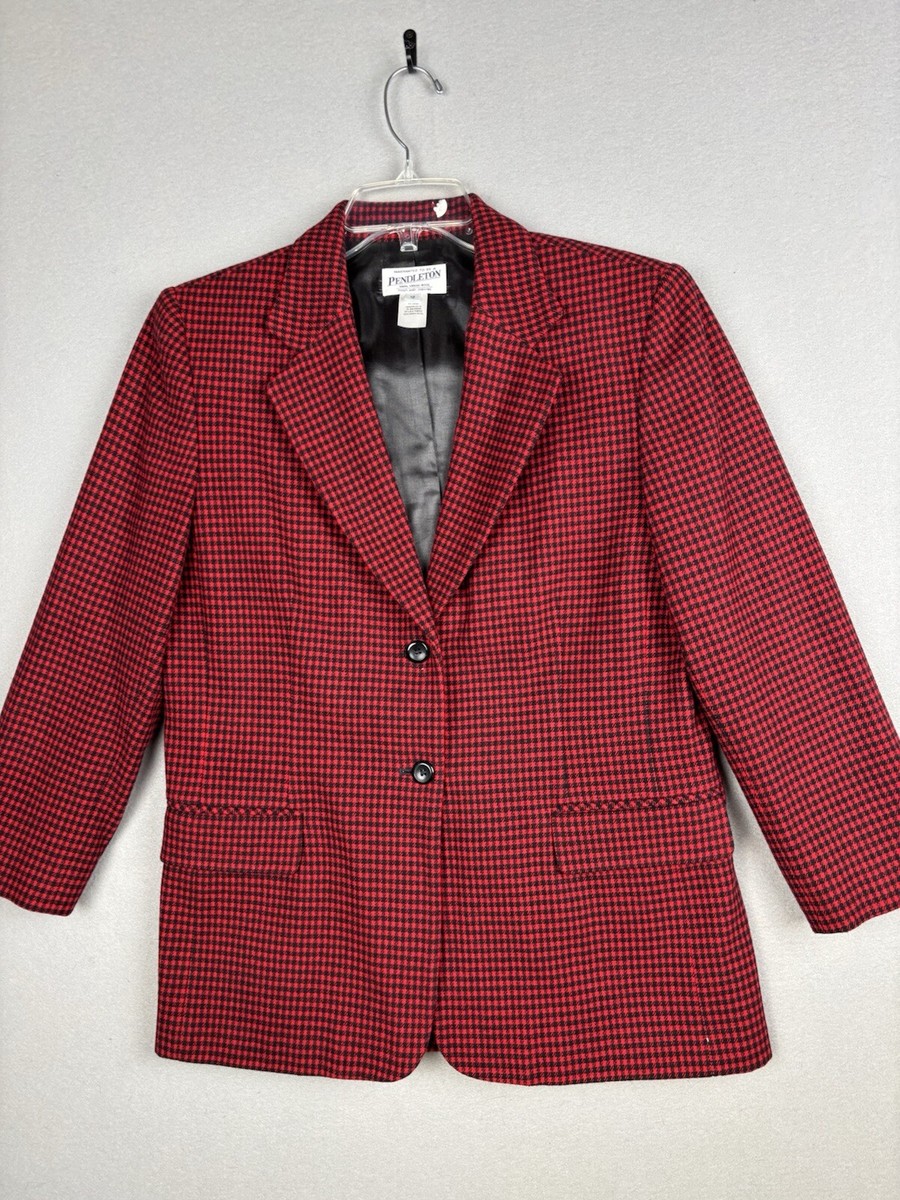 Pendleton Women’s Jacket 10 Red Check Two Button Blazer Virgin Wool Lined  3459 - Main Image