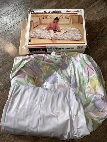 VTG Intex Vinyl Air Mattress 74x39x5 1990s Floral Retro Cos Play Rare Blow Up - Picture 2 of 4
