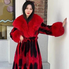 Women Real Rex Rabbit Fur Chinchilla Coats Natural Fox Fur Shawl Collar Overcoat