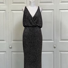 Vince Camuto Metallic V-Neck Evening Dress Size 8 Sleeveless 