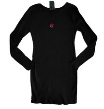 Wild Fable Knit BodyCon Dress Medium Ribbed Rose Long Sleeve Stretch Black