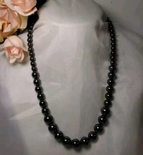 Necklace Gunmetal Black Metallic Gray Graduated Beads Adjustable Signed Jewelry