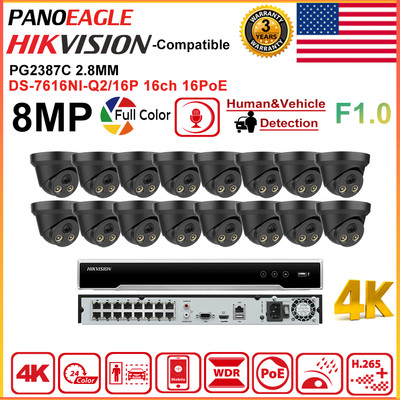 Hikvision 16ch 16PoE 4K 8MP Full Color CCTV System Mic Security IP Camera Lot