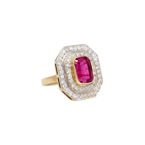 18k Yellow Gold 3.37ctw Pink Tourmaline & 1.52ctw Diamond Halo Ring - Picture 3 of 5