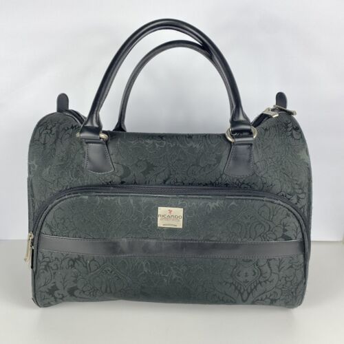 VTG Ricardo Beverly Hills Carry On Travel Bag Black Floral Tapestry Luggage Bag