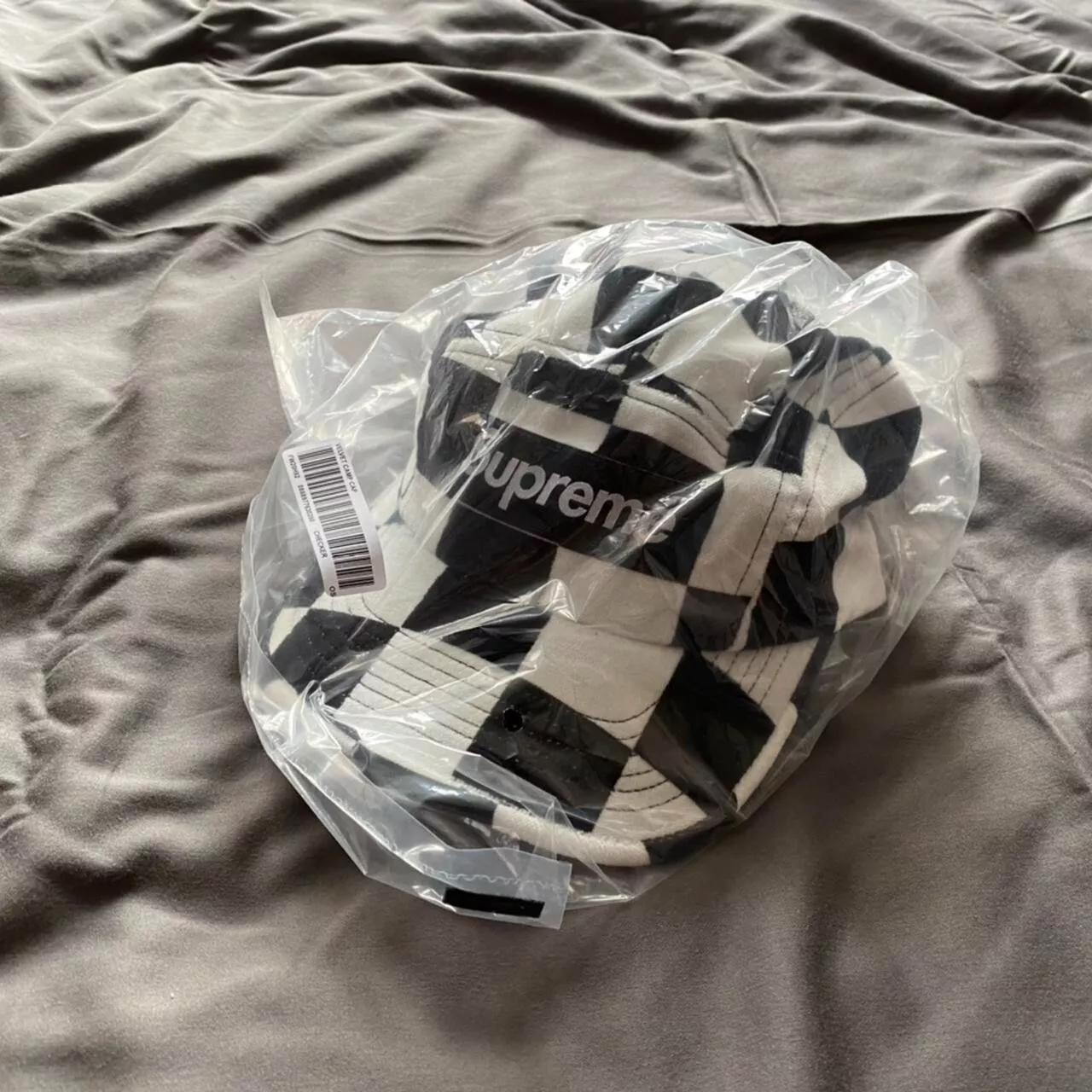 Casquette de camp Supreme Velvet à carreaux noir blanc damier taille unique neuve