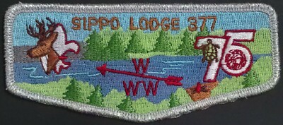 OA SIPPO LODGE 377 BSA BUCKEYE COUNCIL SMY 75TH ANNIVERSARY DEER PINE TREE FLAP