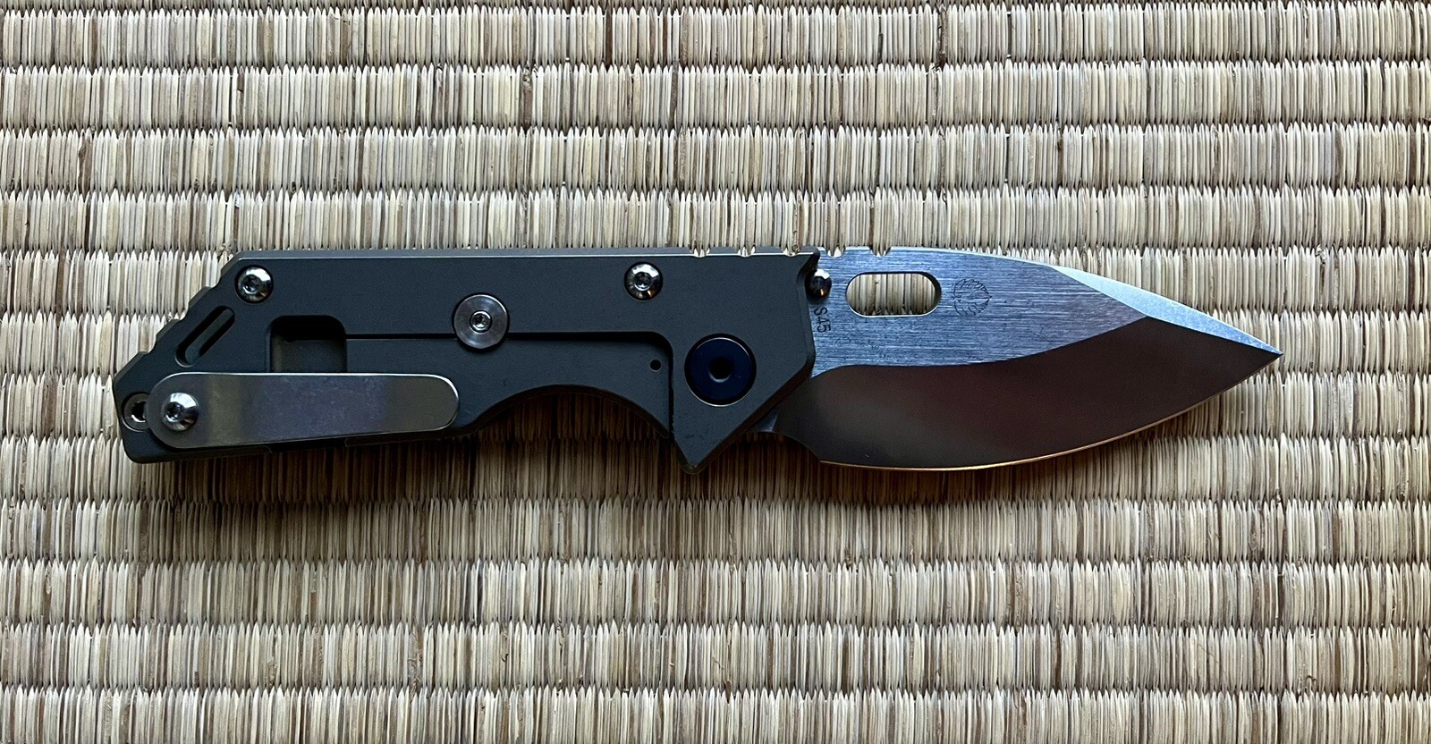 Strider Knives .75 AR S45VN Drop Point, Flame & Bronze Ti, Medford USA