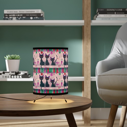 Cat-Themed Tripod Lamp, Home Decor, Black Cats, Living Room Light, Unique Gift - Picture 4 of 7