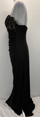 JS Boutique Black Evening Dress Gown Spaghetti Straps Lace Bodice Stretch  Long | eBay