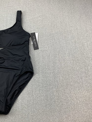 La Blanca Island Goddess Cutout Shoulder One Piece Swimsuit Womens 8 Black Silky - Picture 5 of 20
