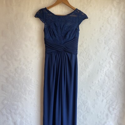 ASOS Navy Blue Lace Bodice Formal Maxi Dress Back Slit Wedding Women's 4