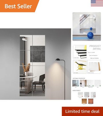HD Reflection Mirror Tiles - Wall Mounted - 14'' x 12'' - Set of 8 - Frameless