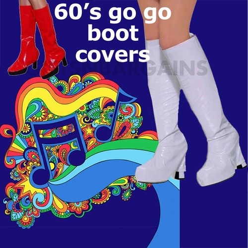 Ladies Go Go White Shoe Covers Girl Boot Tops 1960s Hippie Costume