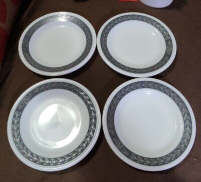 Vintage Pyrex Tableware By Corning Gray Laurel Leaf Saucers 5 1/2  #713 Set Of 4