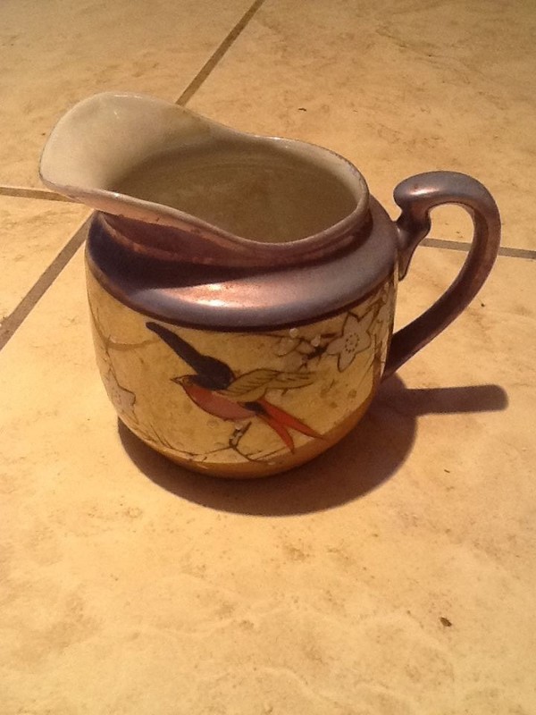 Hand Painted Japanese Lusterware creamer Bird on branch