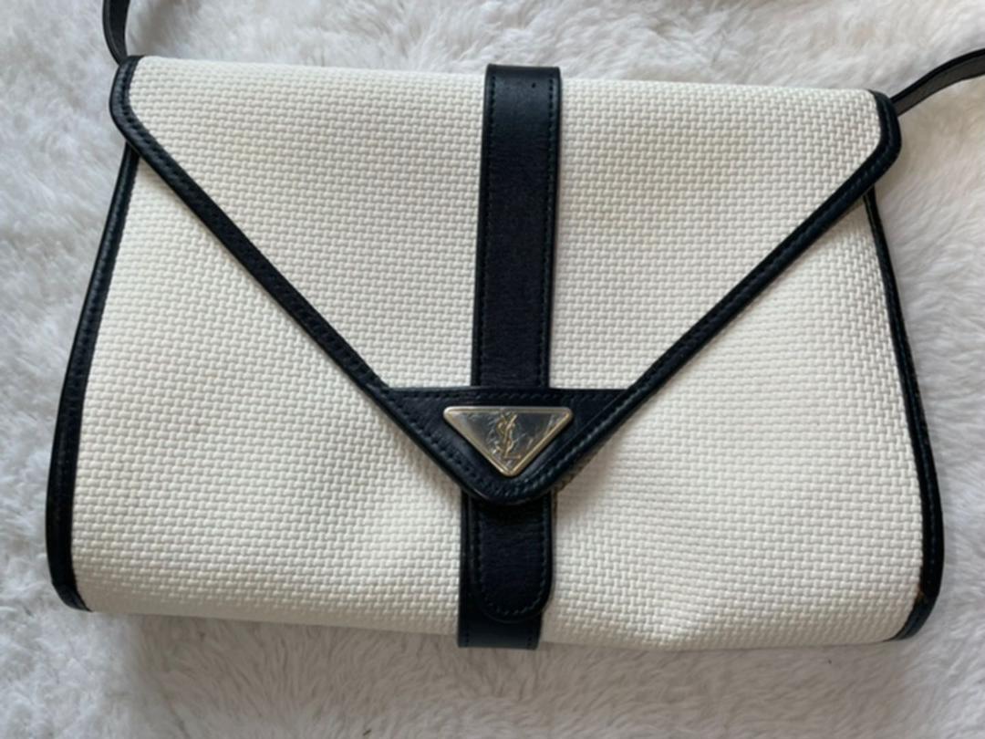 Borsa a tracolla Yves Saint Laurent YSL tasca bianco oro nero logo donna