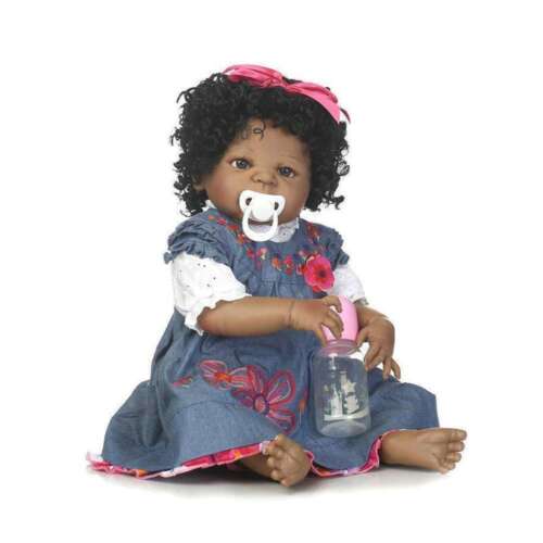 Black Baby Doll Full Body Silicone Reborn African American Ethnic Girls Doll 22" - Picture 2 of 11