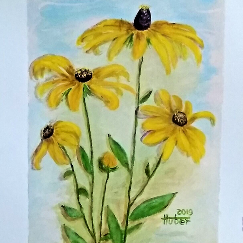 ORIGINAL Acryl Bild Gemälde GelbeBlumen Abstrakt Malerei Kunst Modern HANDGEMALT - Bild 2 von 3