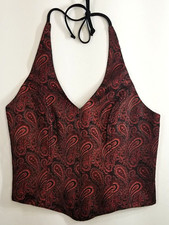 John Roberts Wms 10 Formal Prom Corset Top Paisley Brocade Lined Black Red