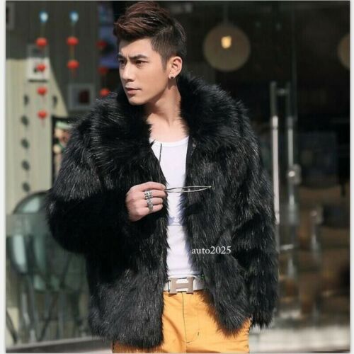 Fashion Men's Winter Soft Faux Fur Parka Outwear Overcoat Warm Jacket Short Coat - Picture 12 of 29