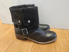 Womens Clarks Artisan Volara Sky Suede Leather Fold-over Black Moto Boots Size 9