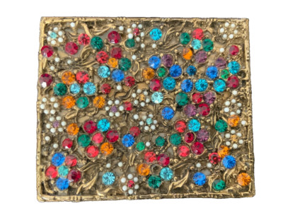 Vintage Powder Compact Unmarked case multicolor stones, seed pearls (faux) #281
