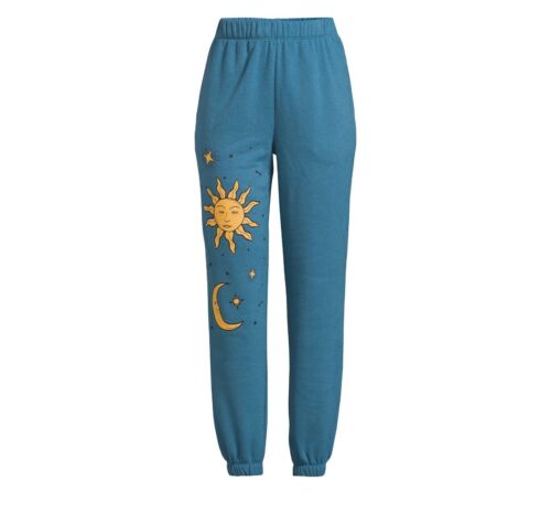 No Boundaries Junior's Fleece Joggers XL Blue Moon Stars Sun