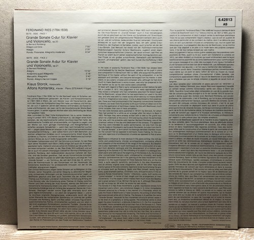 Ferdinand Ries Cello Sonatas Cellosonaten Storck Kontarsky LP Telefunken 6.42813 - Bild 2 von 4