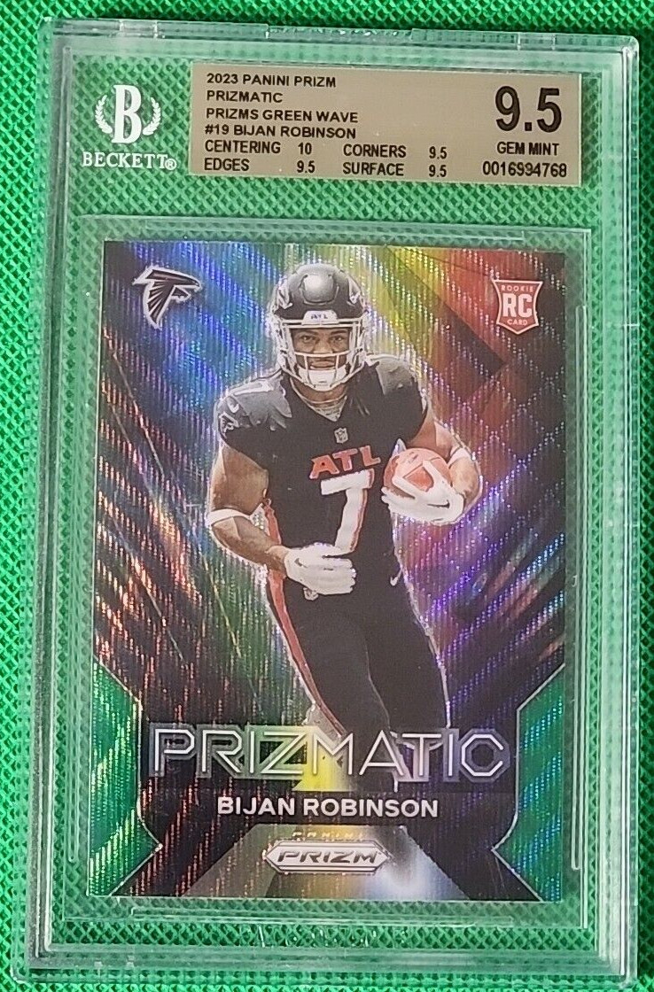 2023 Panini Prizm Bijan Robinson Rookie RC Prizmatic Green Wave BGS 9.5 GEM MINT